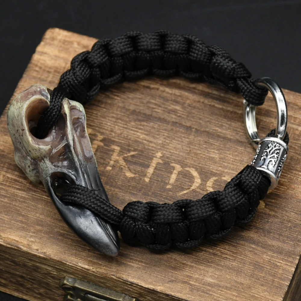 Odin Crow Skeleton Bracelet Vikings Eagle's head Pendant Rune Bead Paracord Rope Norse Pirates Rune Valknut Amulet Jewelry Gift