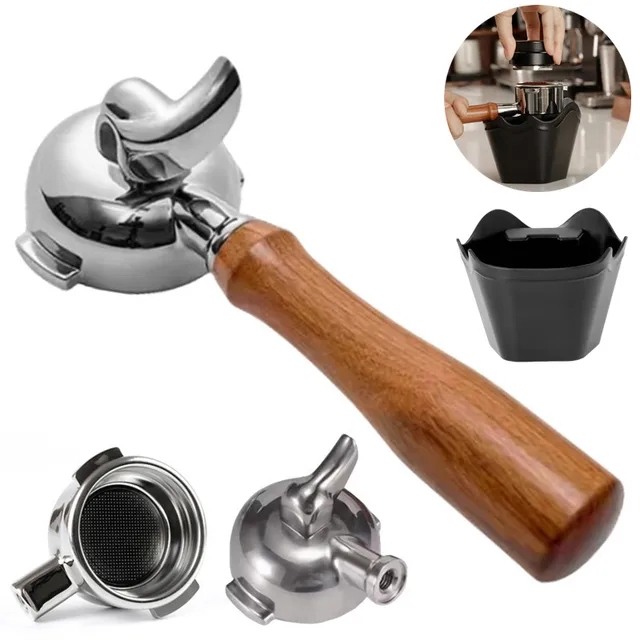 Single Double Spout 58mm Bottomless Coffee Portafilter With Mini Tamping Knock Box for EXPOBAR E61 Brewing Head Coffee Machine