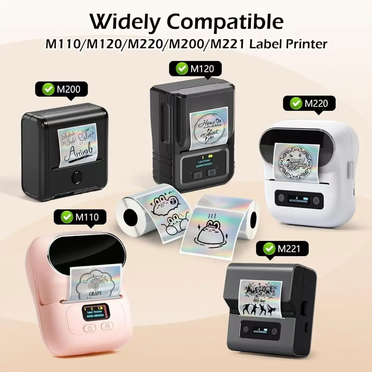 1박스 40x30/50x50mm 메탈릭 실버 열전사 라벨 M110/M200/M220/M221용 방수, 바코드 태그 로그 메모 및 선물 라벨