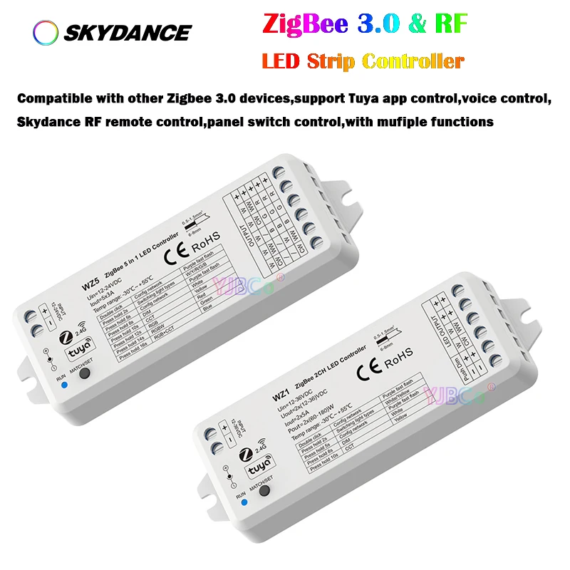 Skydance Lamp ZigBee 3.0 WZ5 5CH*3A Single Color RGB RGBW RGBCCT 5 in 1 LED Controller WZ1 2CH*5A Dimming CCT RF Dimmer 12V-24V s1 b zigbee dimmer 220v 230v smart life rf 2 4g wireless wifi remote control ac triac tuya led dimmer switch for led bulb lamp