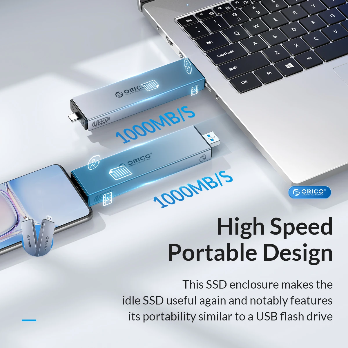 ORICO Aluminum 2 in 1 USB A Type-C Dual Interface M.2 SSD Case Support M2 NVMe M Key SATA NGFF M&B Key SSD Hard Disk Tool Free