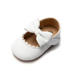 Elegant Baby Girls Bowknot Dress Shoes with Non-Slip Rubber Soles - 12-18months (White)