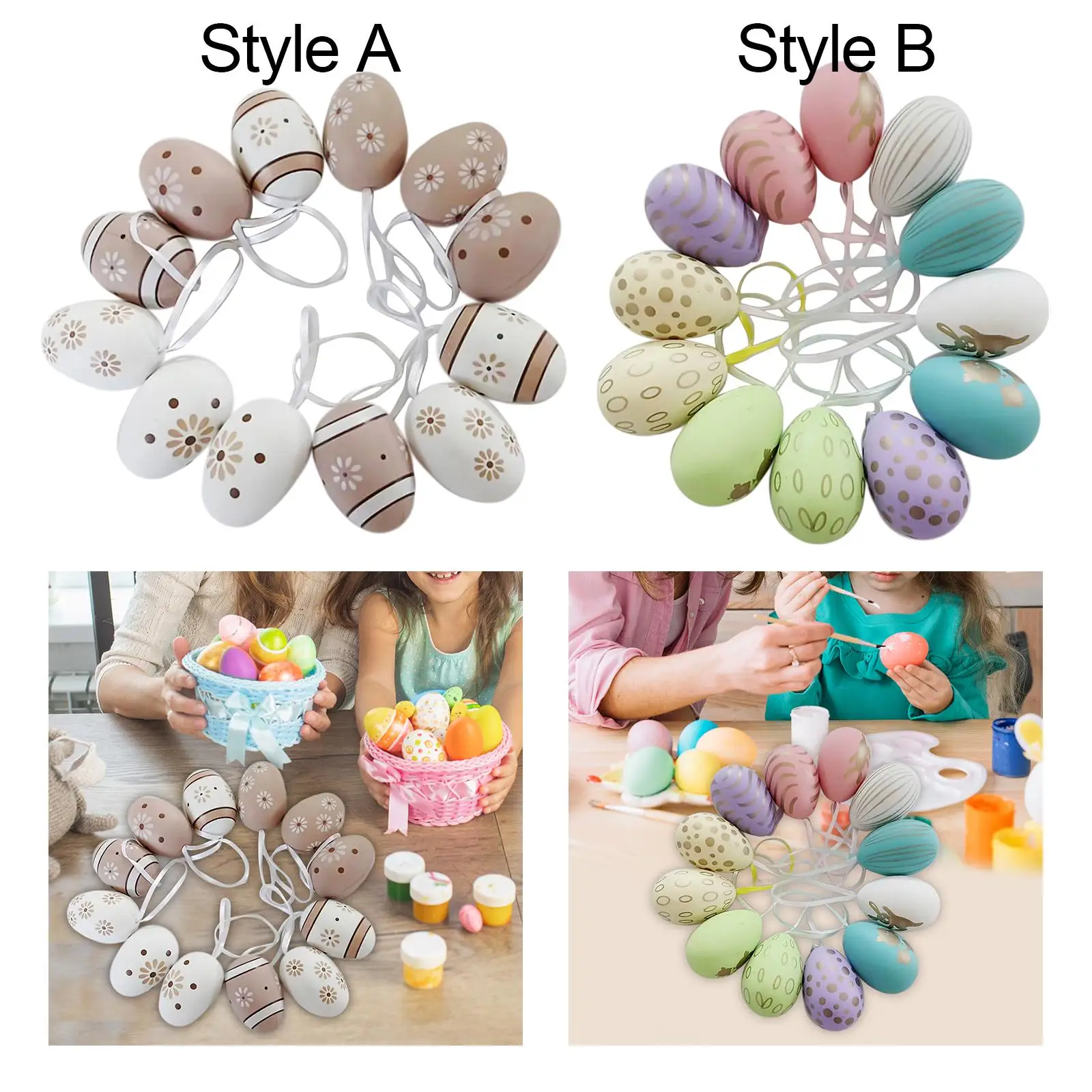 12 Pieces Easter Egg Ornament Paintable Toy DIY Crafts with Rope for School Projects Home Office Festival Easter Party Favors