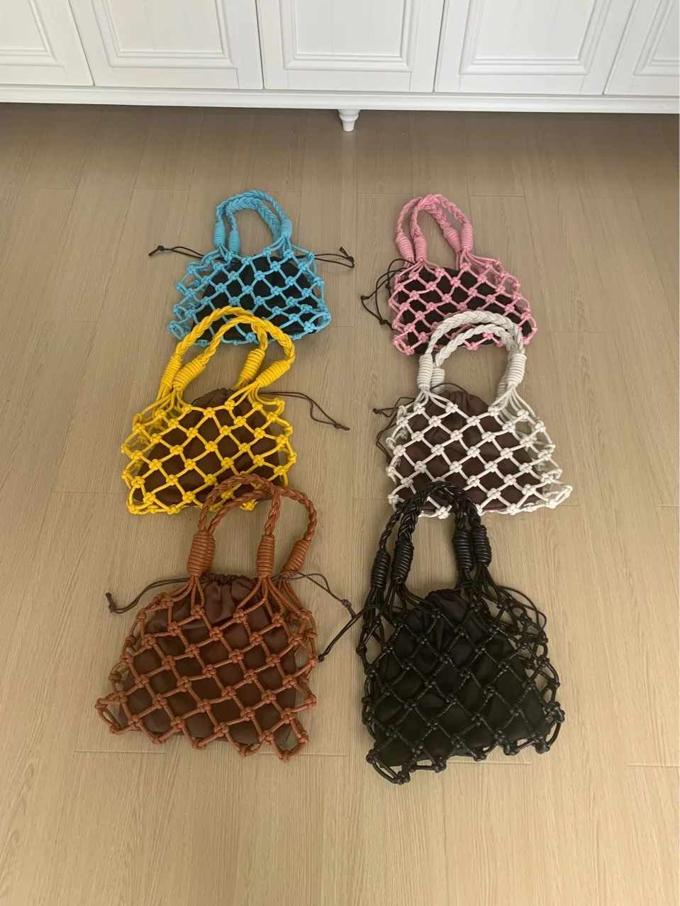 NEW Women Canvas Handbag Handmade Woven Rope Mesh Summer New Fashion Hollow Out Shoulder Bag
