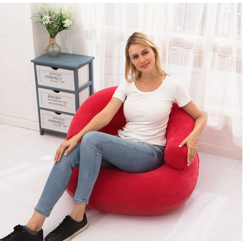Inflatable Lazy Sofa U-shaped Flocking with Armrests, Backrest Seat Outdoor Pvc Indoor Portable Single Inflatable Sofa