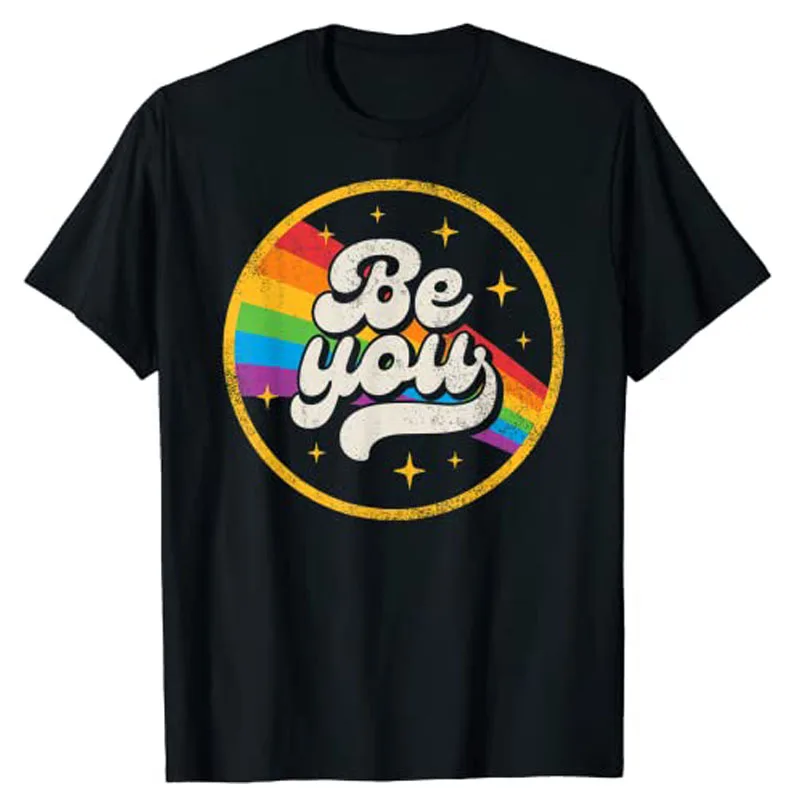 Be You Pride LGBTQ Gay Pride LGBT Ally Proud Rainbow Flag Retro Vintage T-Shirt Gifts Sayings Quote Graphic Tees for Women Men