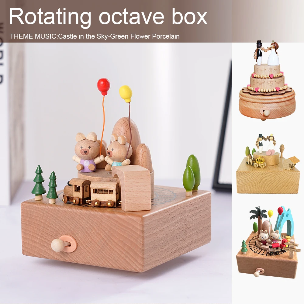 

Wooden Music Box Rotating Romantic Wedding Cake Carousel Music Box Valentine's Day Gift Decoration Wedding Props