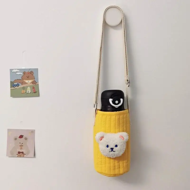 R6FD Reusable Bear Baby Warm Bottle Bag Feeding Bottle Cover Shoulder Bag Crossbody 3