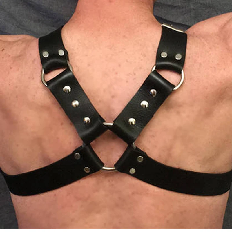 Leather Fetish Gay BDSM Men Harness Belts Adjustable Sexual Gay Bondage Clothing Body Chest Harness Straps for Rave Party Stage
