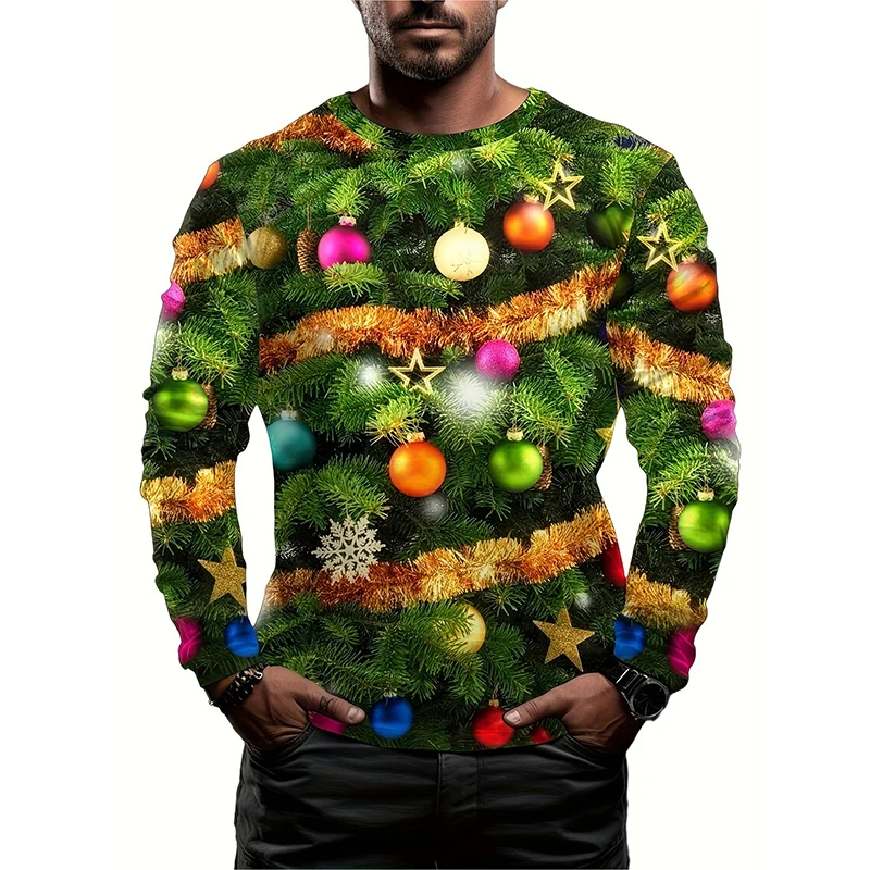 Mens Long Sleeved Christmas T Shirt Oversized Pullover