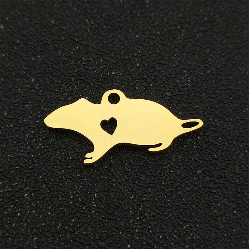 5Pcs Nette Maus Herz Anhänger Für Frauen Männer Edelstahl Silber Gold Farbe Pet Liebhaber Ratte Charms Schmuck Machen – Detail 13