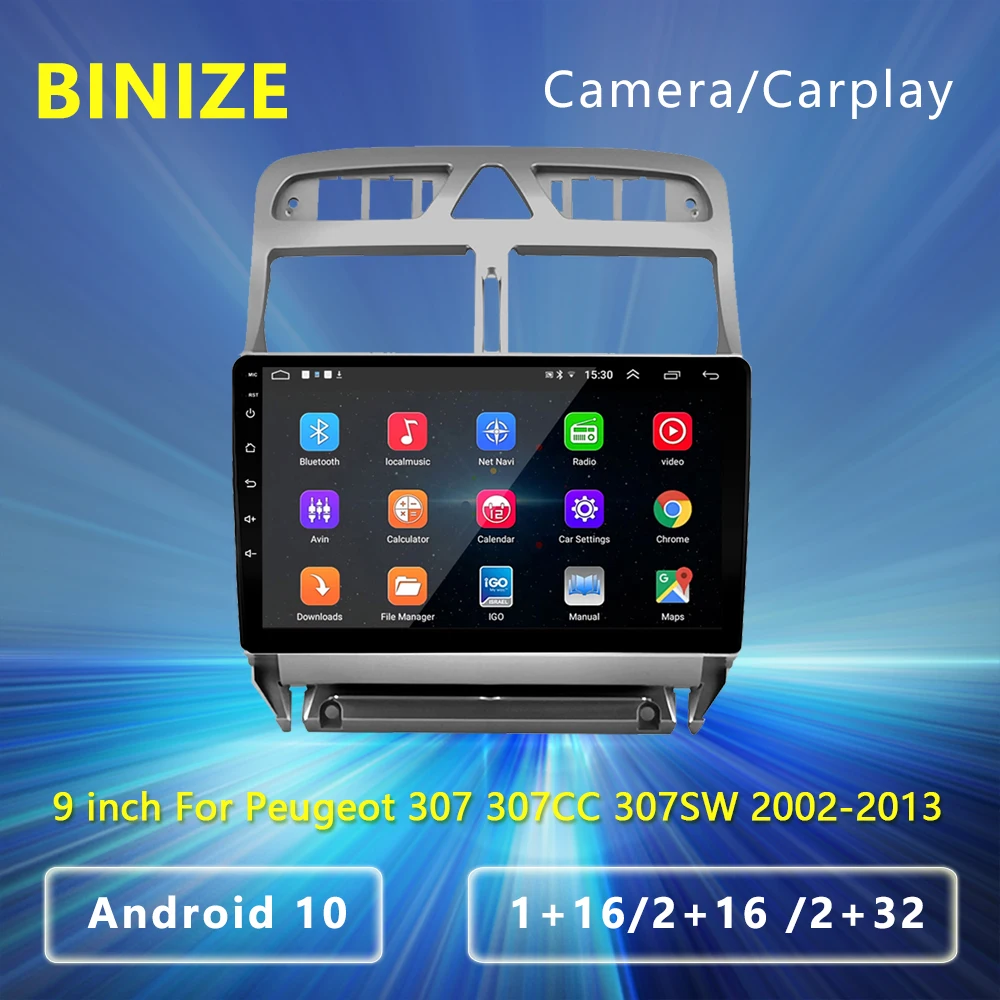 

9" Carplay Car Radio Multimedia Video Player For Peugeot 307 2002-2013 2din Android 10.1 Car Stereo GPS Navigation WiFi BT 2 DIN