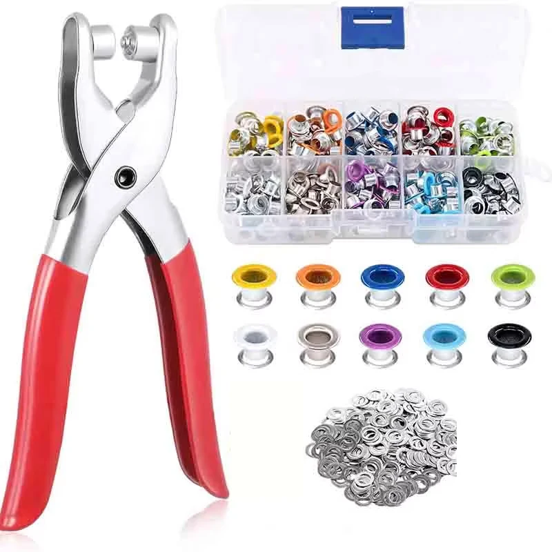 Eyelet Grommet Ring Kit 300 Sets 5mm Multi-Color Metal Eyelets Grommets Kit with Hole Punch Plier for Leather Canvas