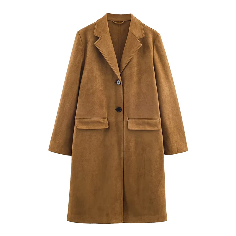 Women Solid Suede Overcoat Female Autumn Winter Casual Long Sleeve Coat Lady Elegant Outwear Jackets Streetwear Long Coats ﻿