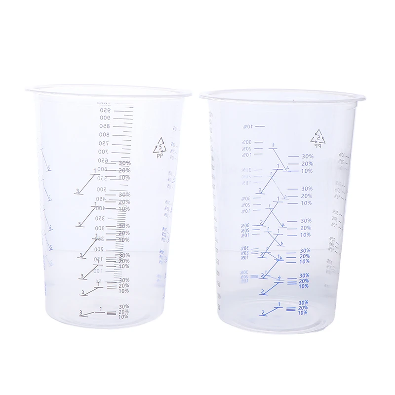 새로운 10 Pcs 페인트 혼합 교정 컵 플라스틱 페인트 혼합 컵 1000Ml 페인트 및 액체의 정확한 혼합을 위한 혼합 용기