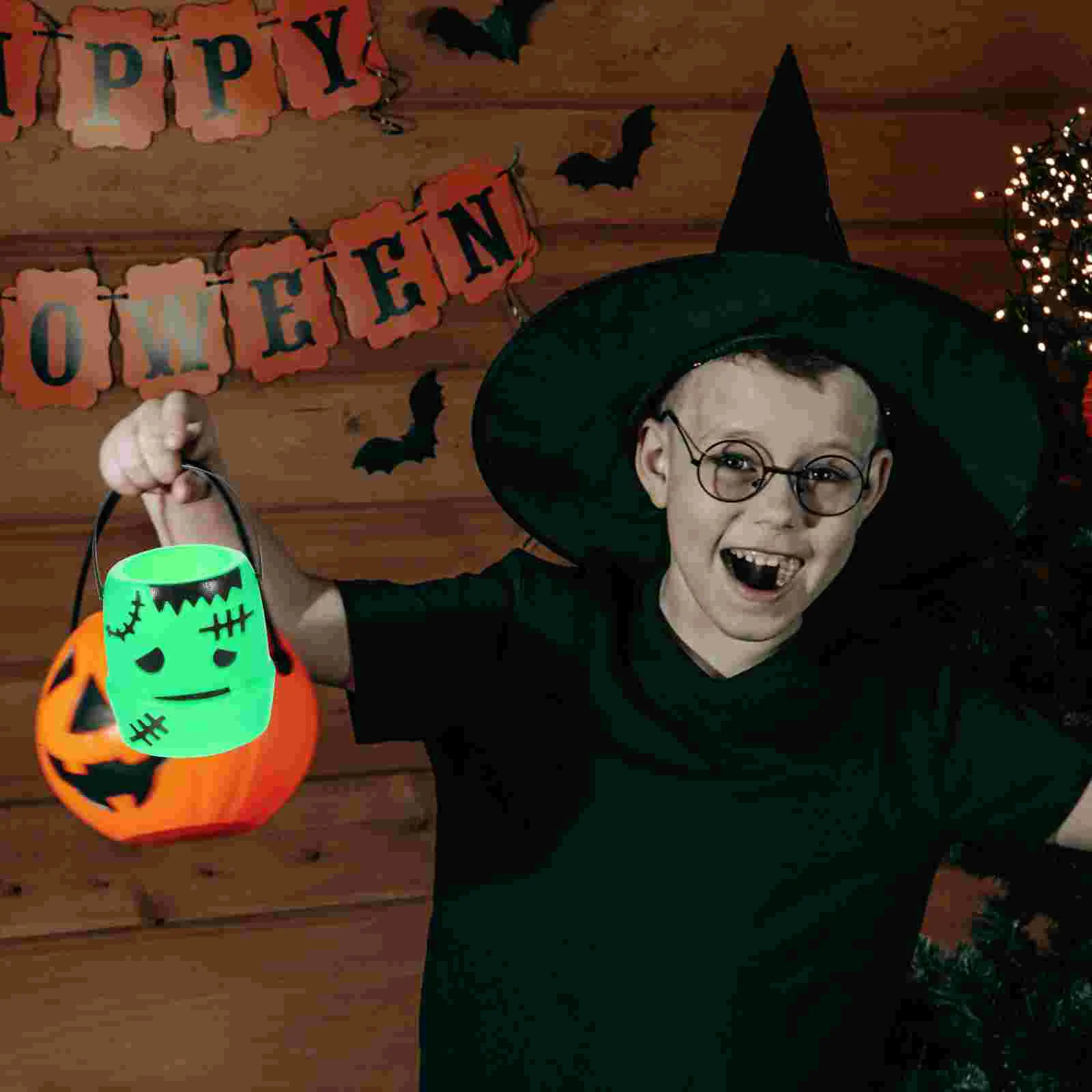 Halloween Candy Buckets Handheld Plastic Holder Pumpkin Buckets Trick Or Treat Pumpkin Ghost Skull Bucket Pail With Handle