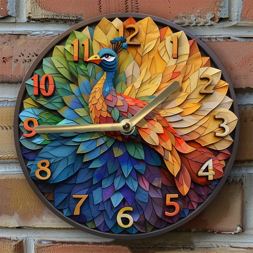 Colorful 3D Peacock Aluminum Silent Wall Clock