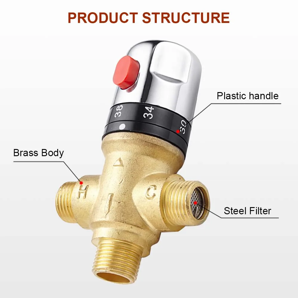 Description Picture 3 of itemBrass Thermostatic Mixing Valve Water Temperature Pipe Thermostat Valve Faucet Tap Valve Regulator for Shower Water Heater