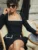 Elegant Tweed Short Party Dress Women Long Sleeve Square Collar Fake Pocket Evening Dresses  Autumn Shiny Slim A-line Robes