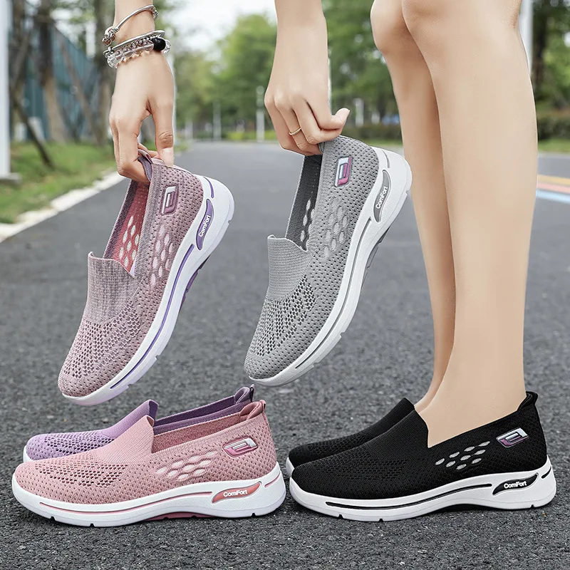 2024 summer new mesh sneakers women's soft-soled breathable cloth shoes middle-aged walking shoes casual single shoes