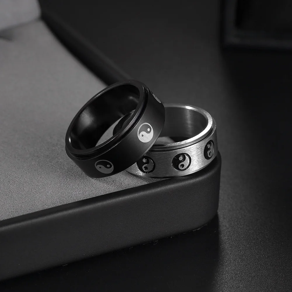 Anxiety Ring For Men Women Fidget Rings Stainless Steel Rotate Moon Star Roman Numerals Chain Rotating Ring finger rings,fidget rings