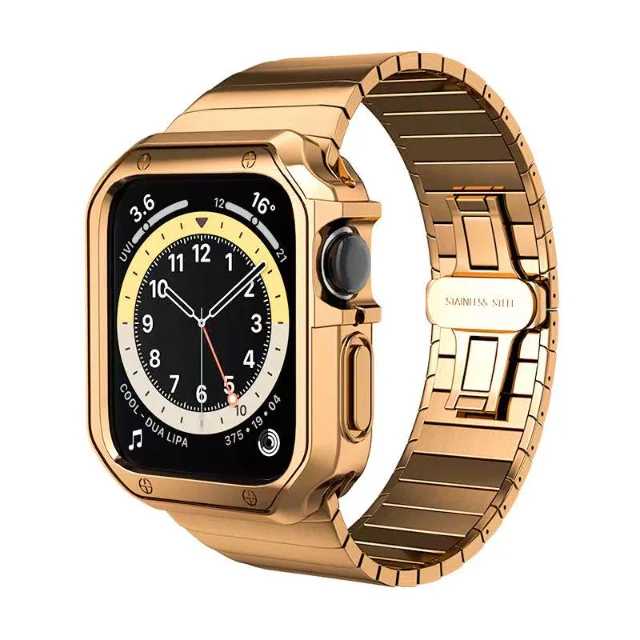 Sleek Stainless Steel Watch Strap with Soft TPU Protective Case