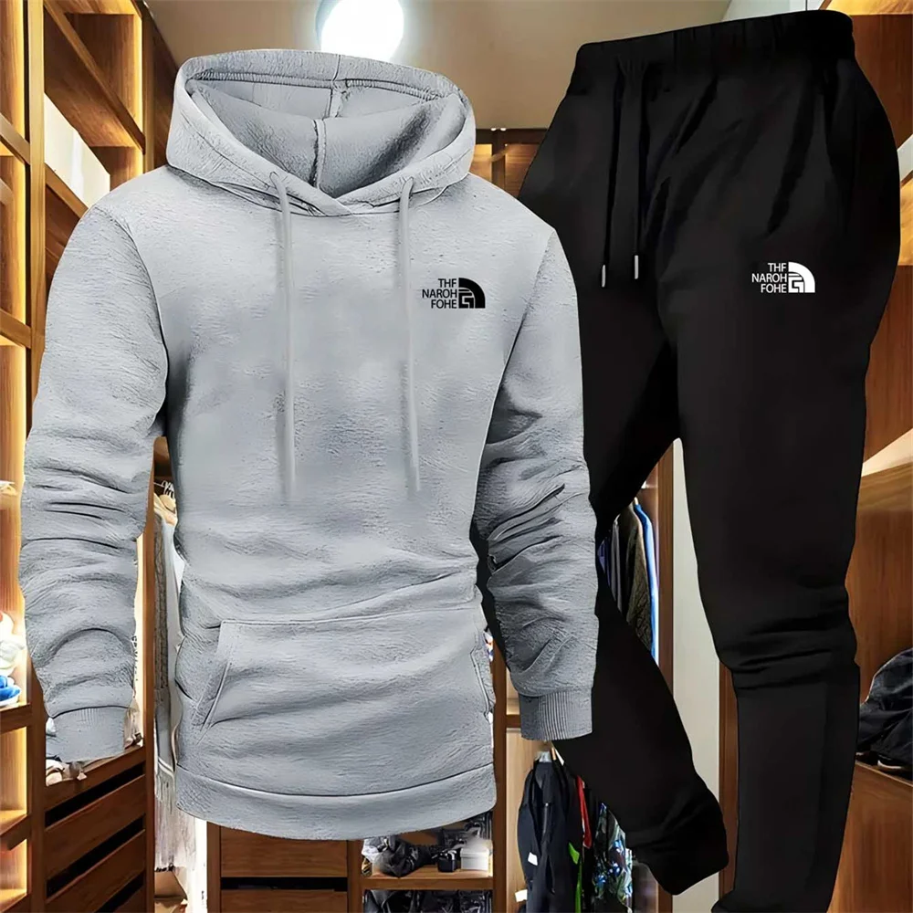men's autumn and winter pattern casual two piece set hooded sweatshirt and pants with pockets regular fit outdoor sport suit Men's Autumn and Winter Pattern Casual Two-Piece Set Hooded Sweatshirt and Pants with Pockets Regular Fit Outdoor Sport Suit 6