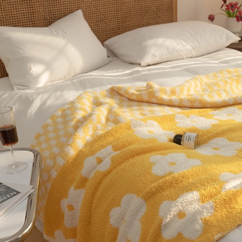

Cozy Comfort Blanket Knitted Bedspread Soft Cobertor Sweet Home Modern Check Mini Flora Sofa Bedding Decorating