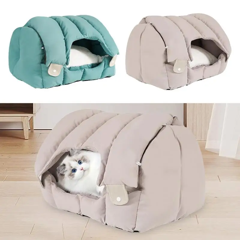 

Covered Cat Bed Foldable Dog House Tent Puppy Warm Bed Sofa Kitten Cave With Removable Cushion Indoor Pet Winter Supplies