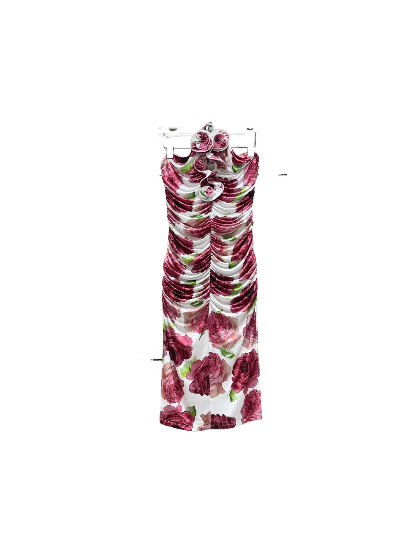 

2023 Women's Clothing Printed Silky Pleated Dress