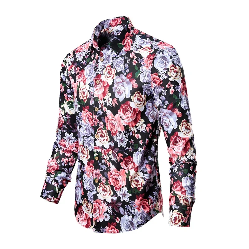 Men's shirt 2024 clothing printed flower shirt men's flowing fashion beach men's clothing long sleeved comfortable breathable sh