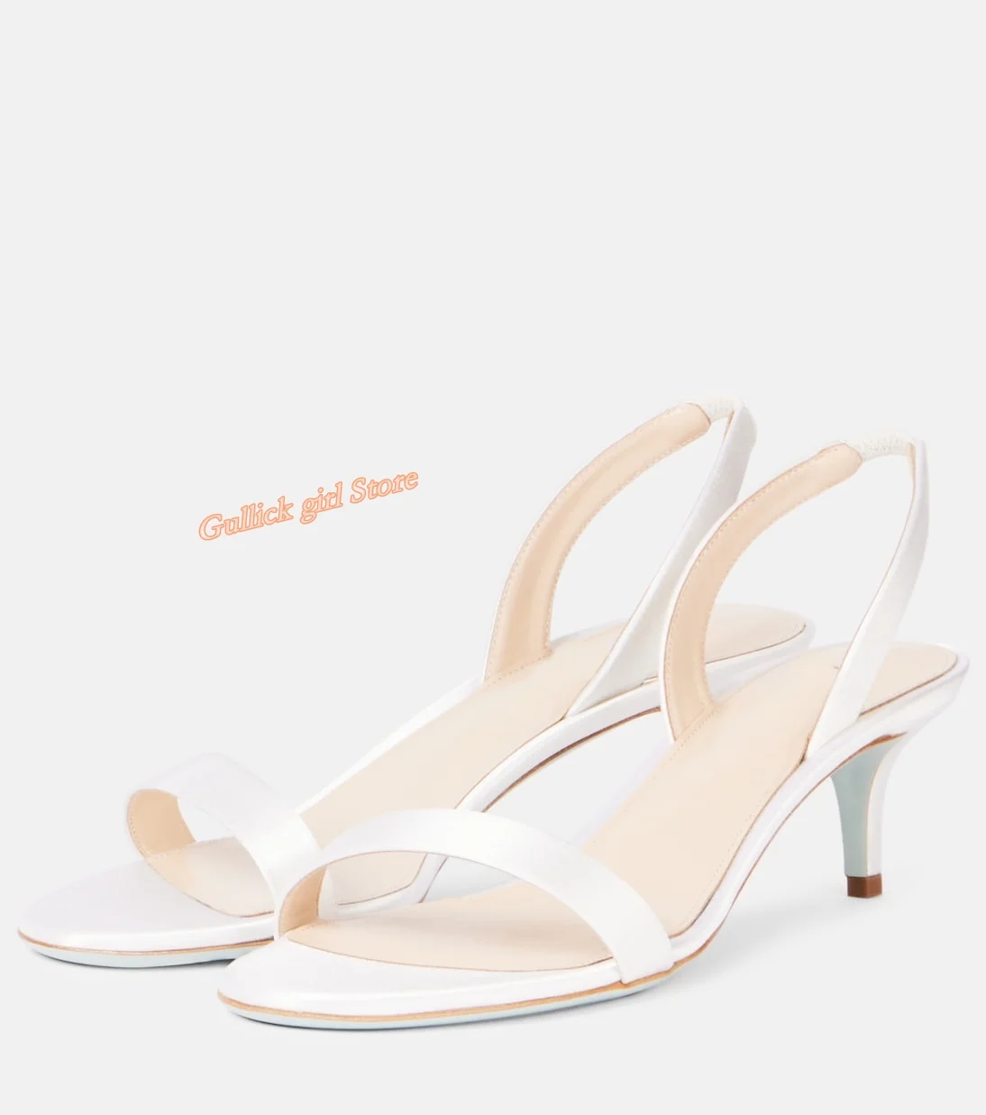 White Matte Leather Sandals Stiletto Thin High Heel Round Toe Slingback Slip On Fashion Summer Women Dress Shoes