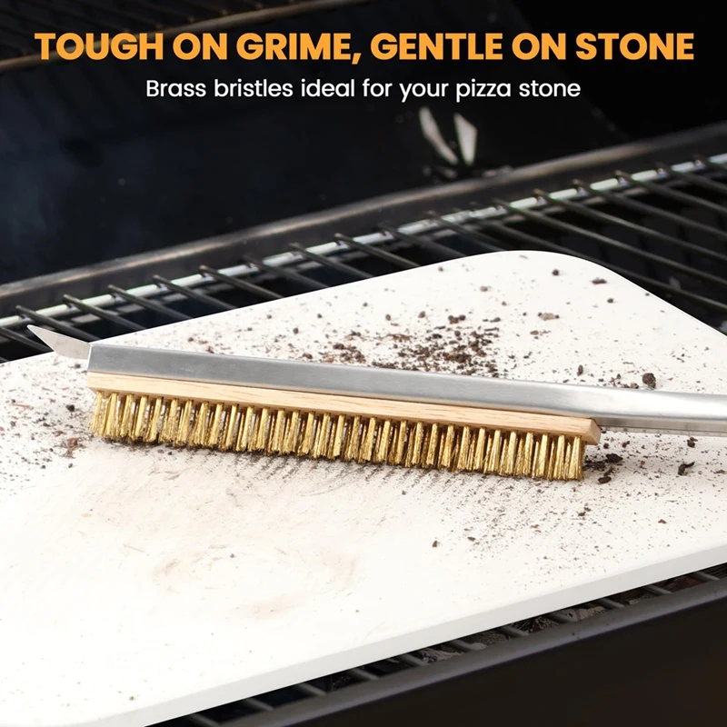 21Inch Pizza Oven Brush With Scrapers, Copper Wire Pizza Stone Cleaning Brush For BBQ Grill Cleaning