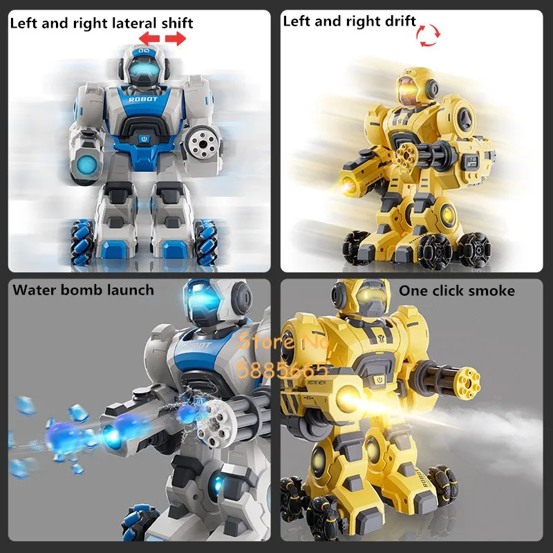 Watch Sensing Smart Electric Dual Remote Control Robot 2.4G Lighting Smoking 360° Rotation Lanuch Bullet All Terrain RC Robot 5
