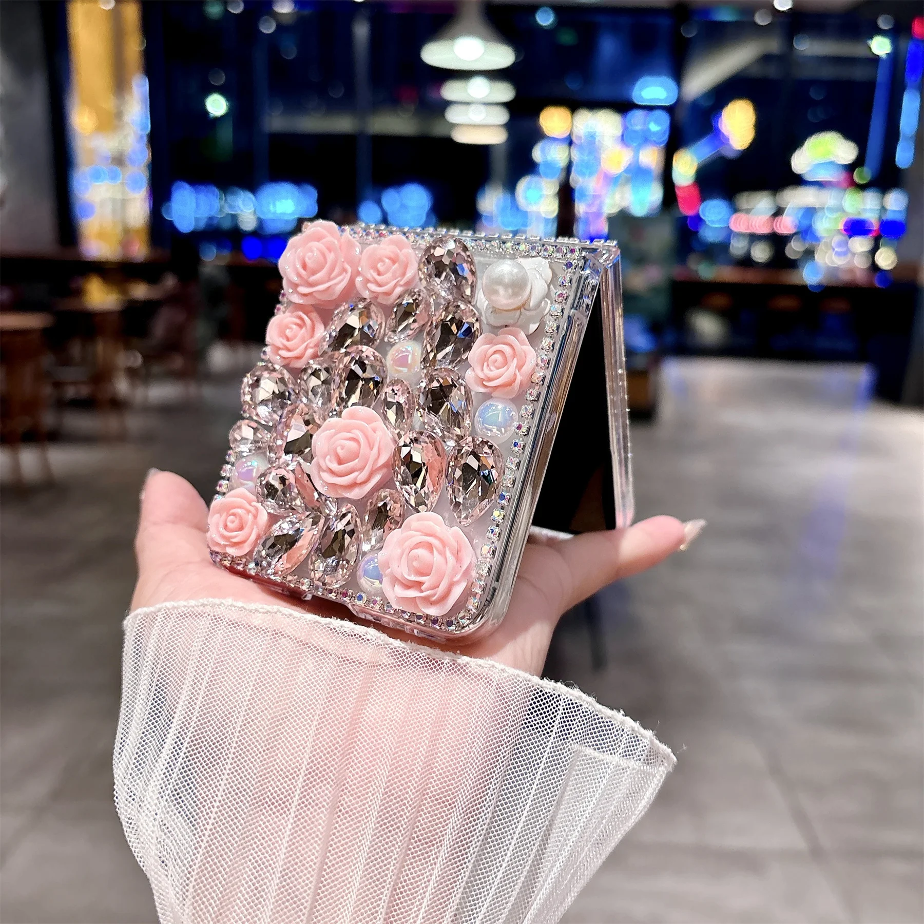 Elegant Pink Diamond Rose Flower Case - Luxury Classic Senior Edition