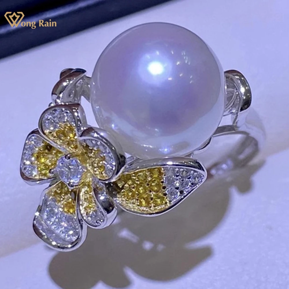 Wong Rain Romantic 925 Sterling Silver 11-12 MM Natural Pearl Gemstone Flower Engagement Adjustable Ring Customized Fine Jewelry natural rubber dog toys ring shaped textured dog chew ring toy dental chewing teething biting chasing training toy