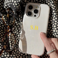 Luxury Personalized Initial Letter Leather Crocodile Pattern Case For iPhone 15 14 Pro Max 13 Pro Max Matte Customized Cover 2