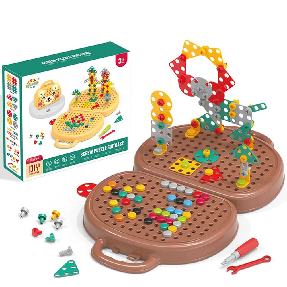 203 Piece Creative Mosaic Puzzle Toy Montessori Play Toolbox Trendy Bits Screw STEM Toy STEM Learning Educational Toys for Kids