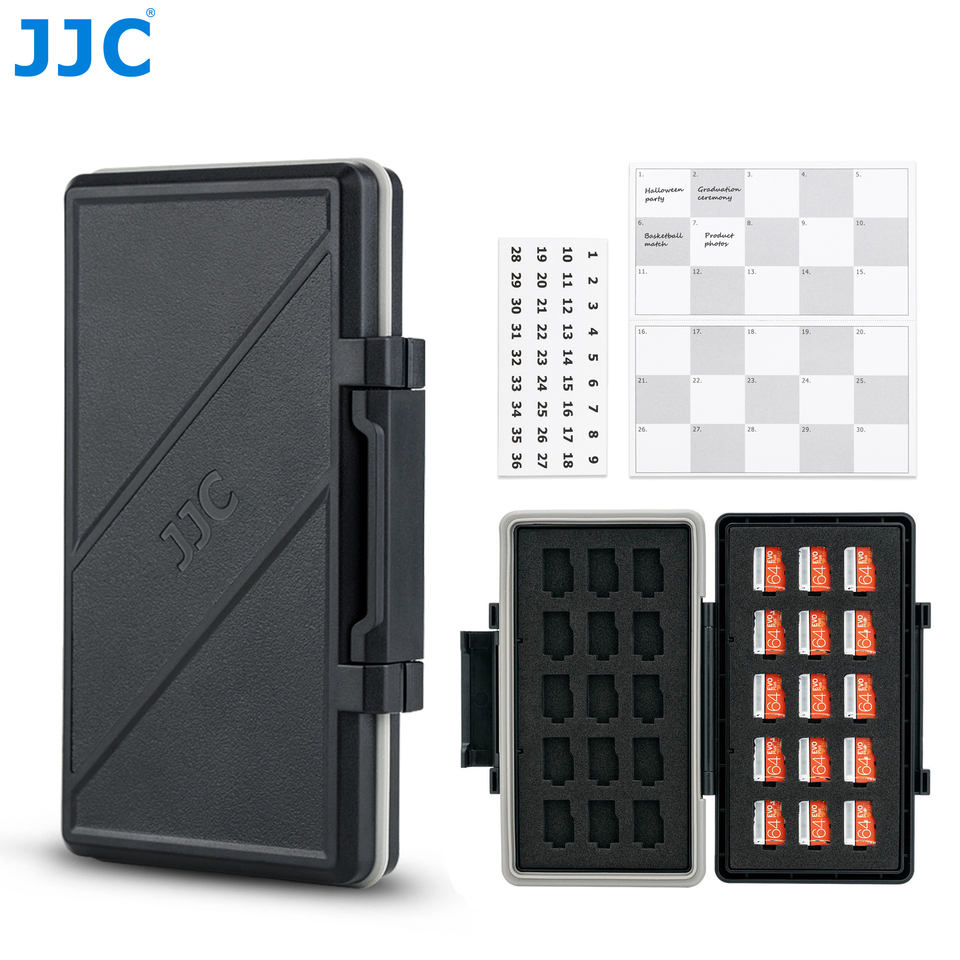 JJC 30 Slots Micro SD Card Case Waterproof Microsd Memory Card Holder Organizer Storage Box with Sticker for TF Micro SDHC SDXC