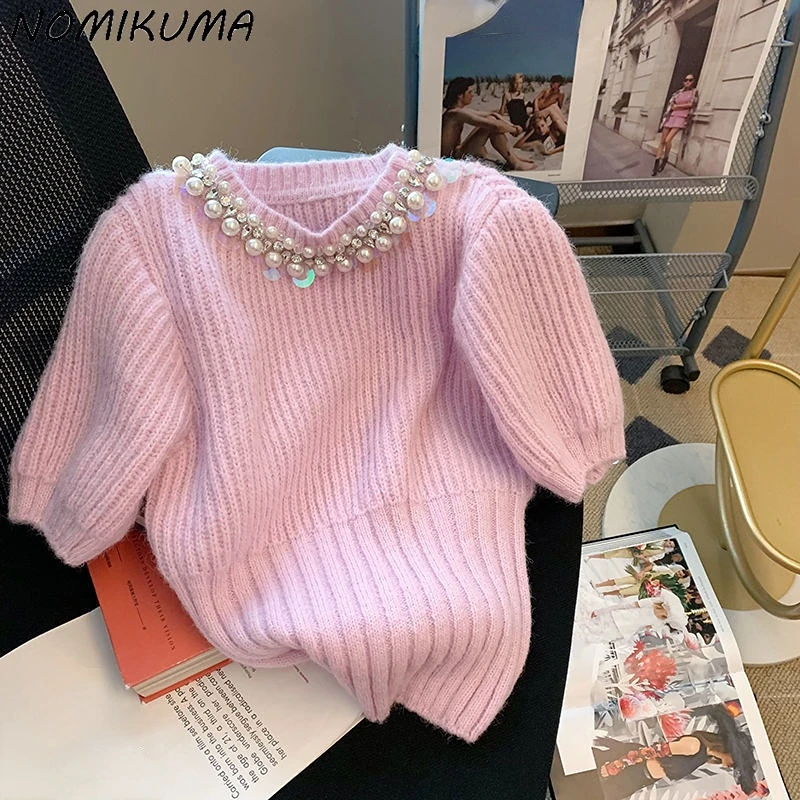 Nomikuma шикарные бриллиантовые короткие свитера женские весенние Трикотажные
