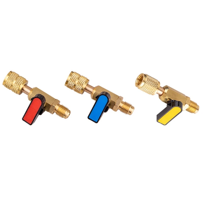 Promotion! 3Pcs Brass R410A Refrigerant Straight Ball Valves AC Charging Hoses 1/4Inch Male To / 5/16Inch Female SAE Val |