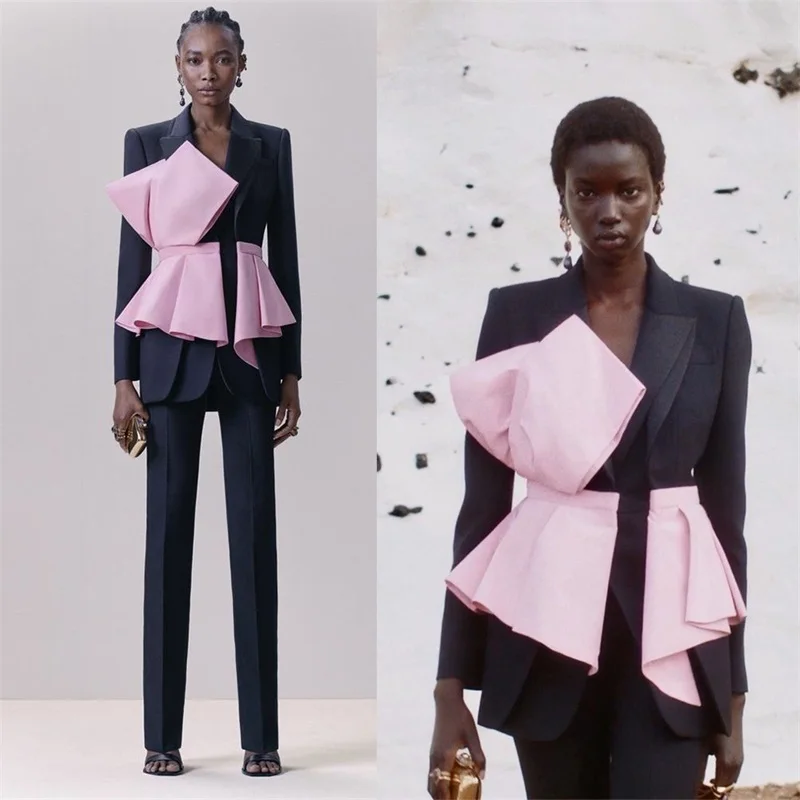 

2 Pcs Women Suits Set For Custom Made Fashion Bow Blazer Pant Wedding Tuexdos Formal Evening Party Prom Dress Outfit Jacket