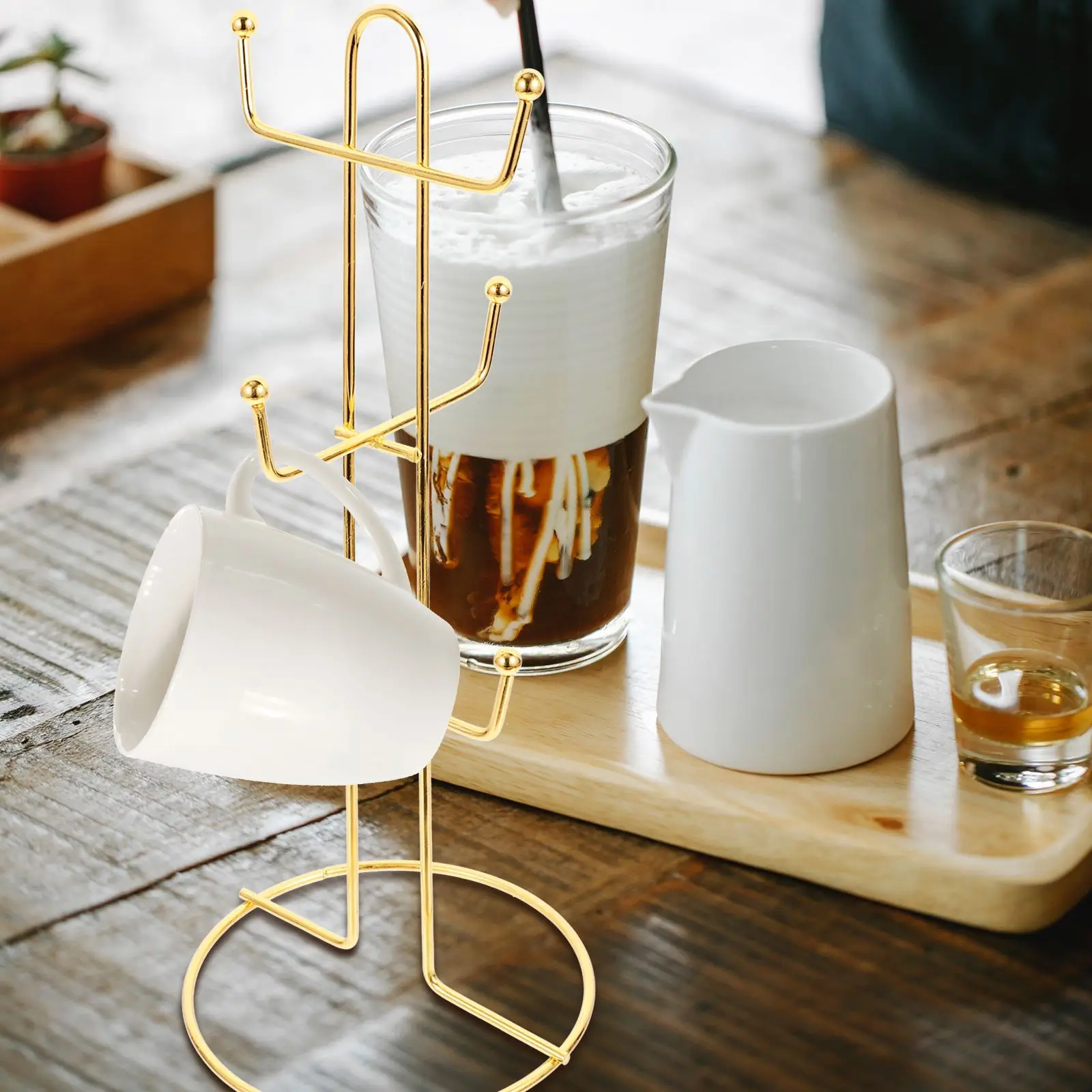 Six Hooks Iron Cup Holder Mug Tree ganizer Coffee Cup Holder Tea Tree Countertop Mug Rack Pantry Display Tumbler