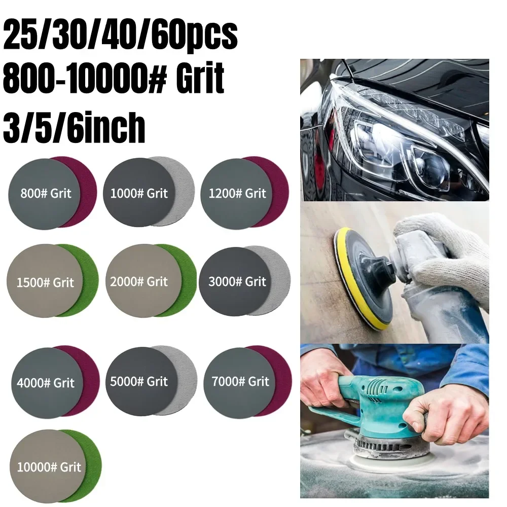 

25/30/45/60pcs Round Wet Sanding Sheet Dry Polishing Sandpaper For Restoration Accessories Sanding Discs Paper 600-10000Grit