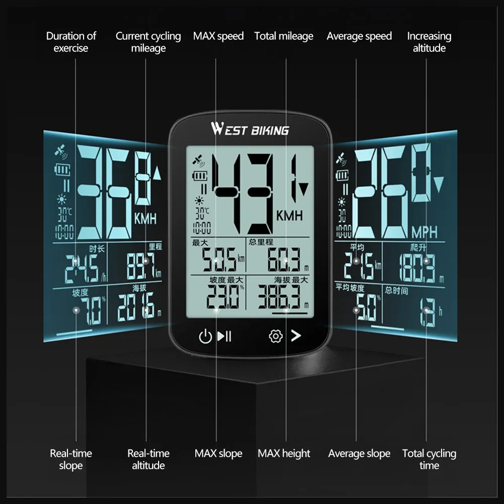 Wireless Bike Computer GPS Cycling Speedometer Waterproof MTB Road Bike Sensor ANT+ Cycling Data Tracker for Bicycle Accessories