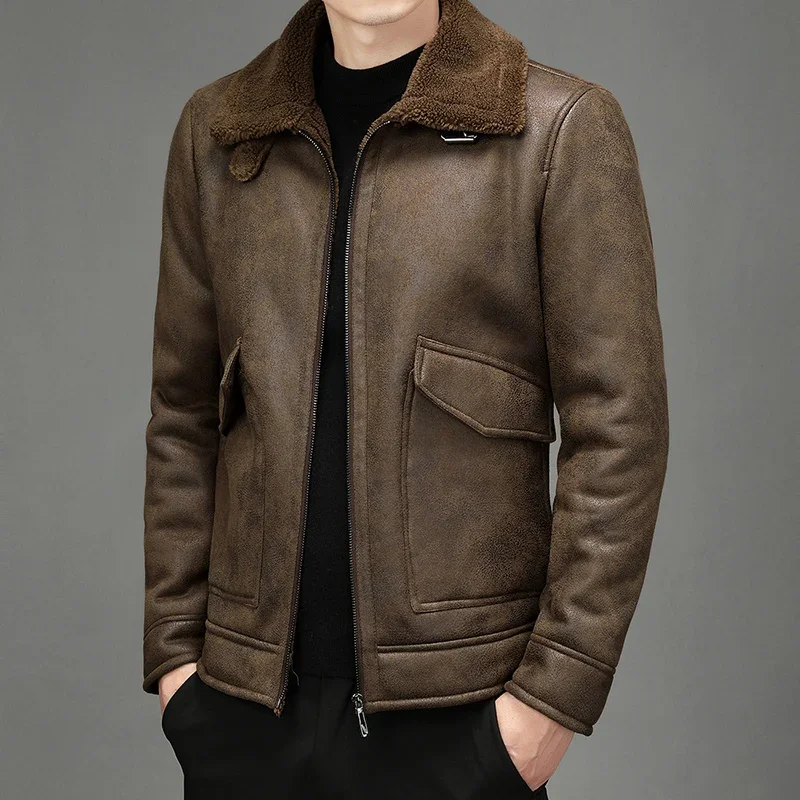 Autumn and Winter Warm Jacket Washed Leather Jacket Jacket Large Size Autumn and Winter PU Leather