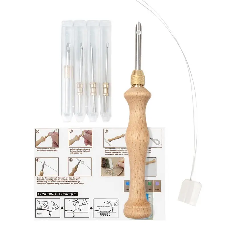 Punch Needle Beginners Supplies Kit Punch Pen Embroidery Tools Punching Needles Replaceable Hooking Tool Kits Needle Threader
