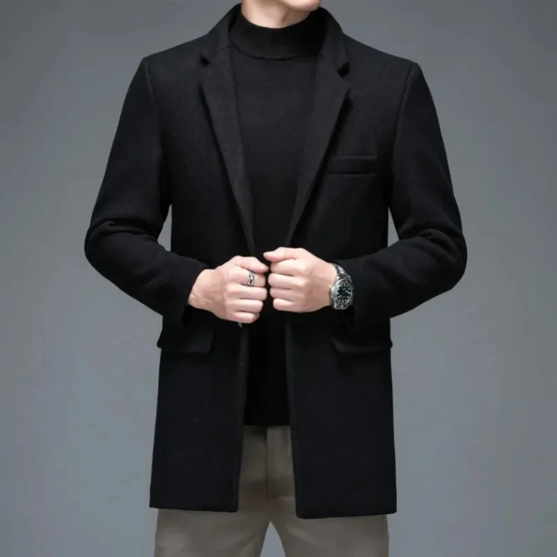 

2023 New Fashion Wool&Blends Men's Jacket Vintage Style Business Casual Winter&Fall Coats Male Solid Classic Overcoat