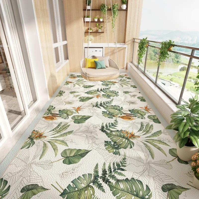 Waterproof Sunscreen Balcony Floor Mat Plant Print Pvc Leather Foot Mats Home Decoration Carpet Non-slip Washable Rug Ковер 러그 1
