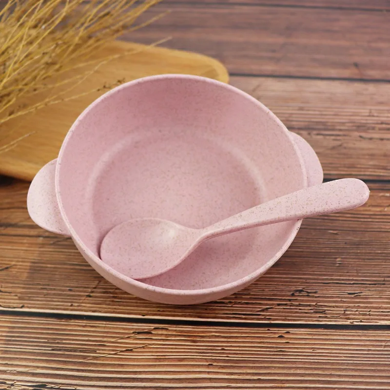 Eco-Friendly Wheat Straw Bowls Spoon Reusable Baby Children's Dishes Kitchenware Bowl Home Kitchen Dinnerware Supplies 1pcs baby tableware set